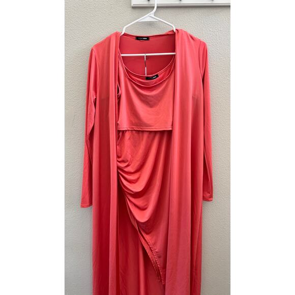 Fashion Nova 3 Piece Cardigan Skirt Set Coral Size Small Crop Top Bodycon - Picture 7 of 12
